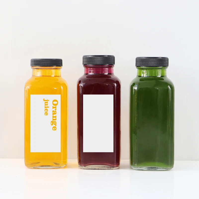 Wholesale Empty Square 500ml Milk juice tea drink Glass Bottle With Lid Screen Printing Juice Soft Drink Beverage glass bottles