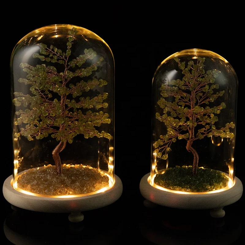 Оптовая продажа, стеклянная крышка с большим деревянным дном и светодиодным освещением, хрустальные украшения на удачу, украшение для дома, Хрустальный форт на удачу