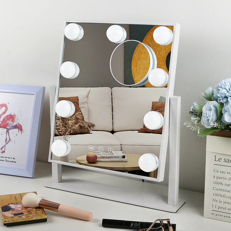 9 LED Dimmabl Bulbs Tabletop Makeup Mirror 3 Color Lighting Modes Hollywood Makeup Vanity Mirror
