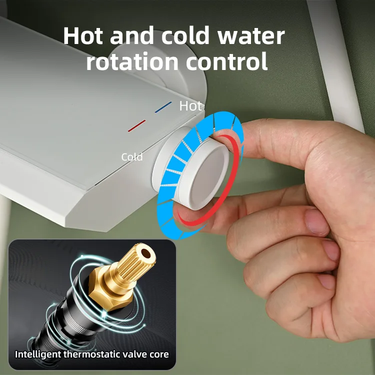 Kidolux Matt White Bathroom Wall Mounted Copper Piano 4 Key Faucet Shower Rainfall System Set Hot Cold 4 Function Tap Shower Set