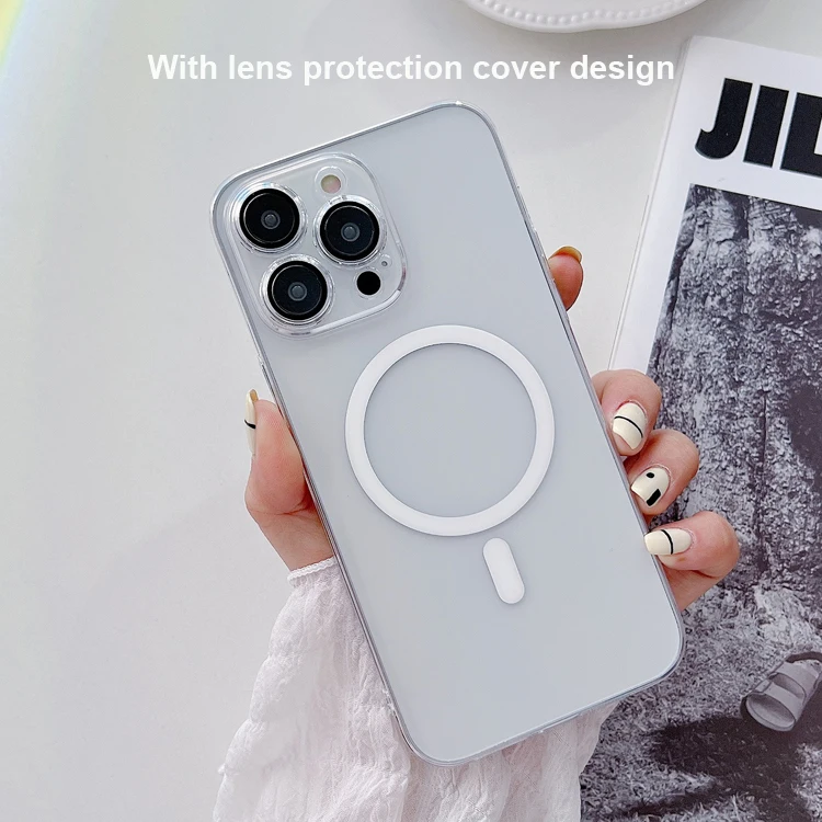 Beauty luxury pc crystal clear magnetic phone case for iPhone 14 13 12 pro max magsafe designer transparent cell cover wholesale