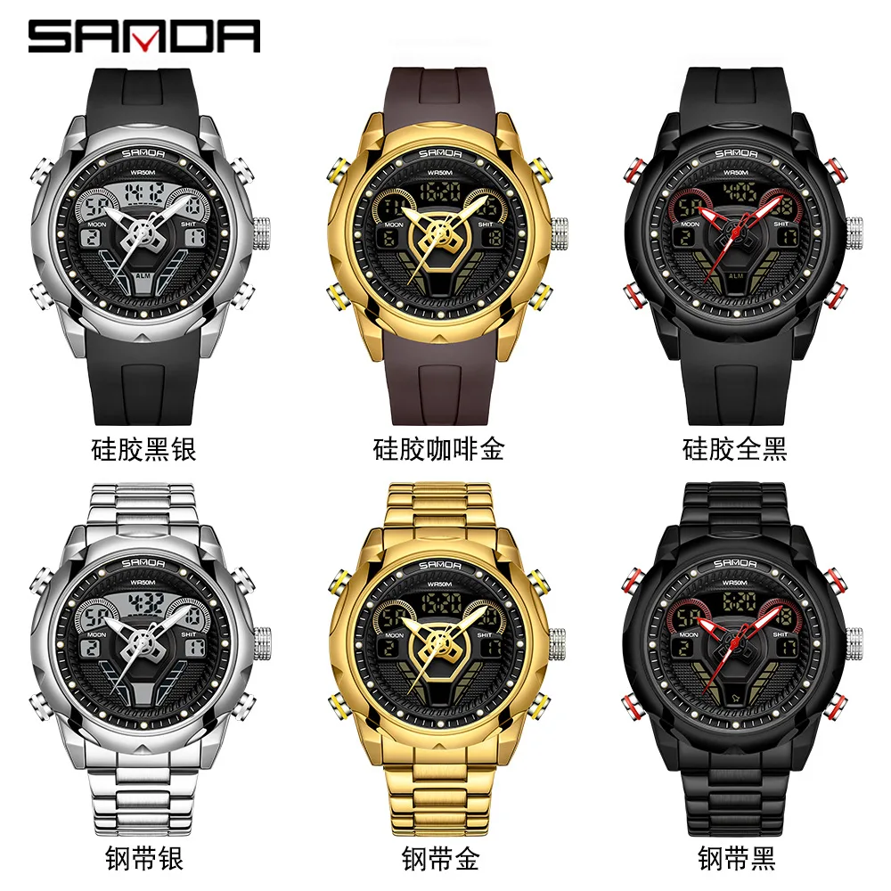 Famous Brand Sanda 9022 New Model Watch For Men 2023 Waterproof Outdoor Activities Analog Digital Led Display Wrist Watch