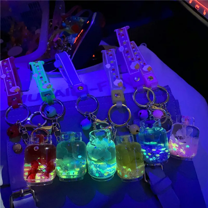 Luminous plant Liquid Boba Quicksand Cute Kawaii Bubble Tea Keychain oil floating Milk Tea Keychains