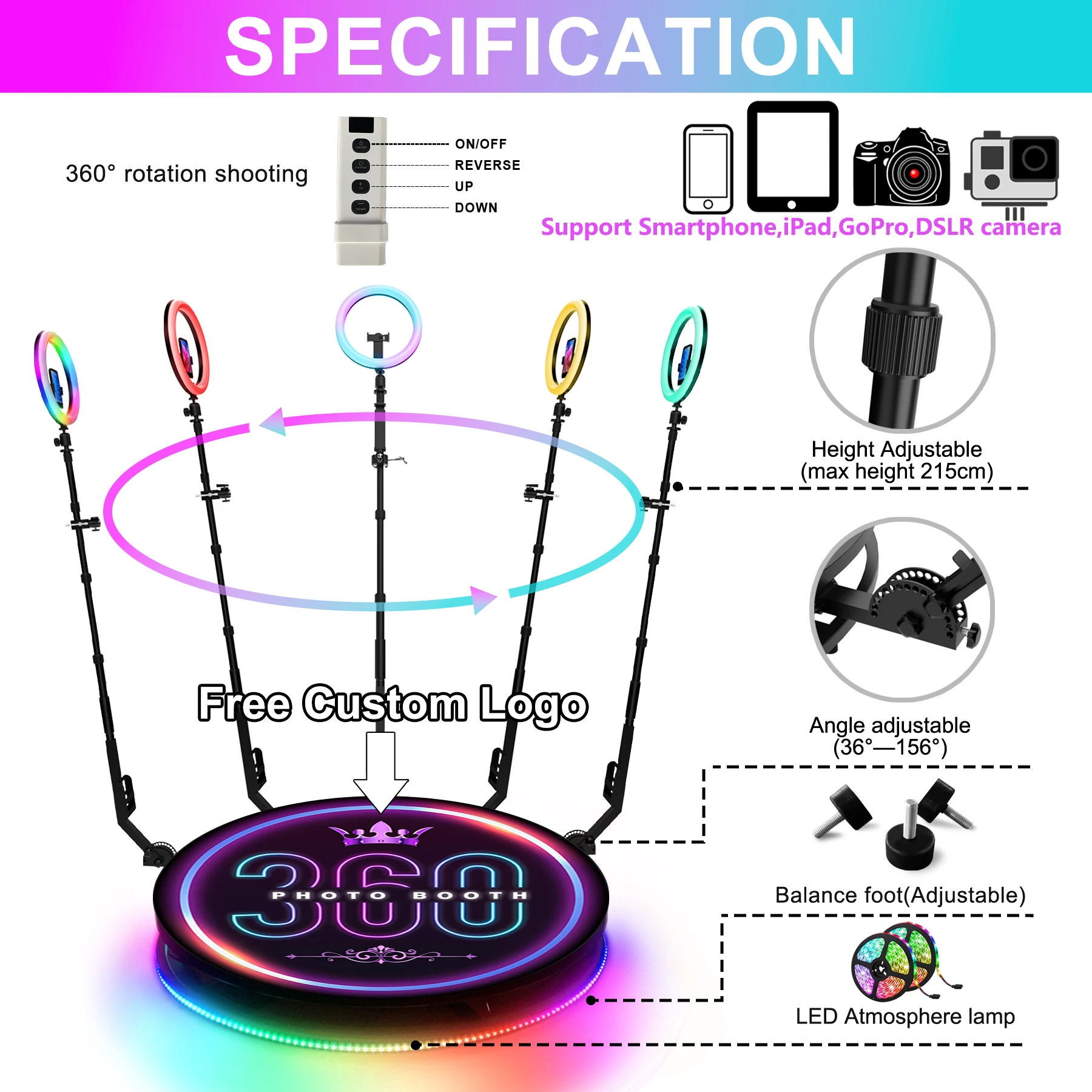 Video Camera Portable 360 Degree Photo Booth Spin En 360 Video Booth Aereo Top 360 Spinner Photobooth Base