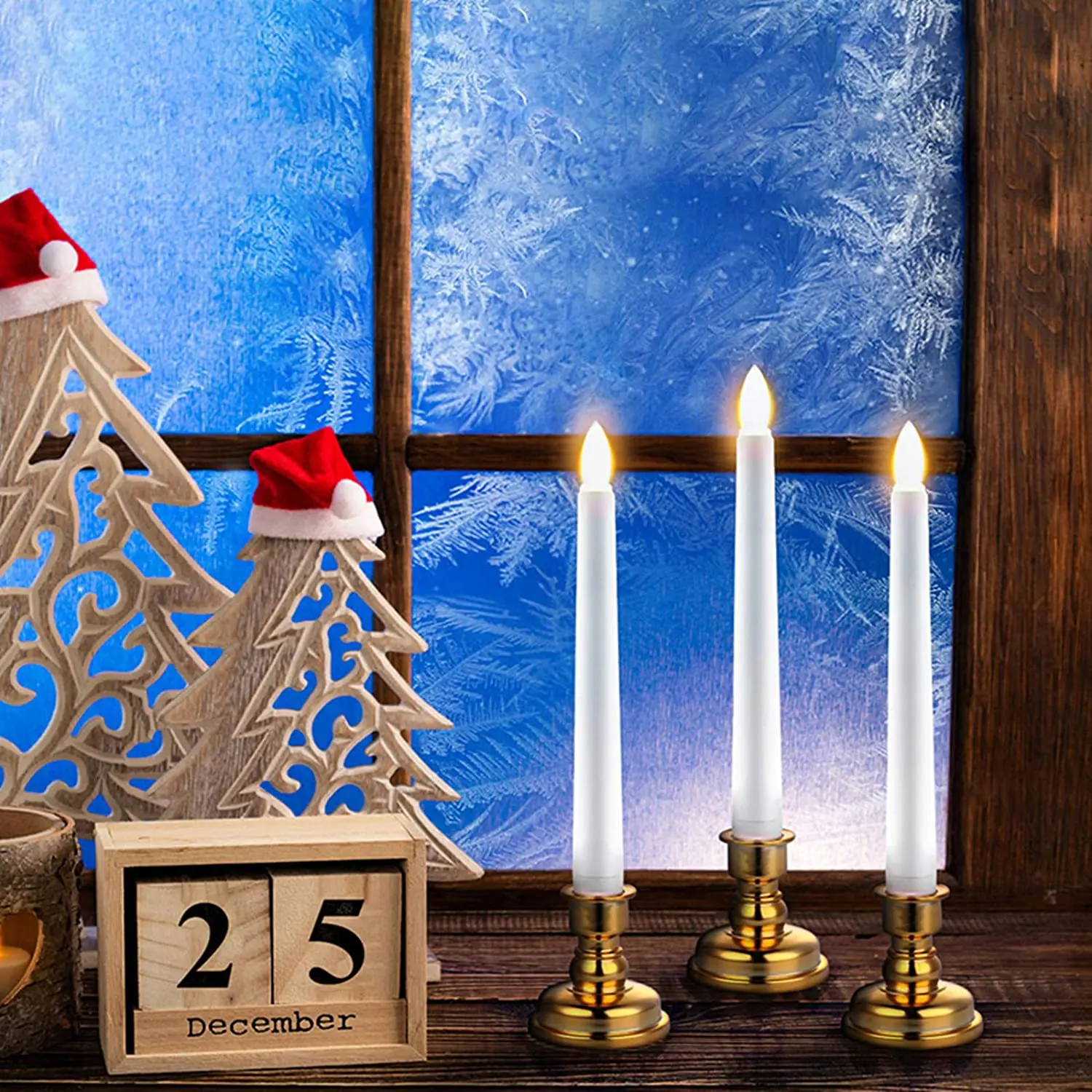 
Flameless White LED Taper Candles with Gold Removable Candle Holders 