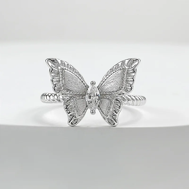 S925 Sterling Silver Plant Is a Medieval Brushed Dream butterfly Fashion All-match High Sense Ring for Anniversary