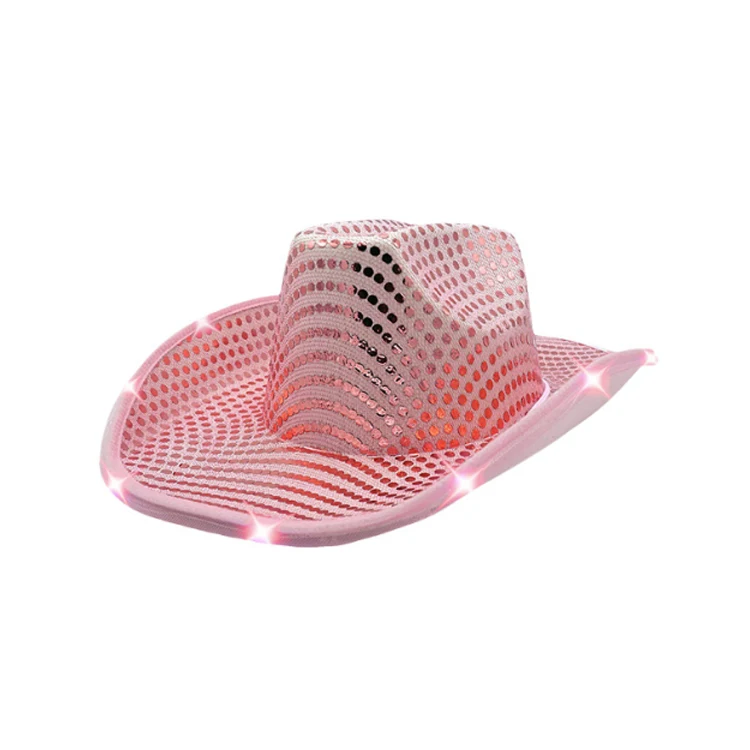 Wholesale Plastic Flashing Glowing Cowboy Cap Neon Decor Cowboy Led Light Up Festival Hats  Party Hats For Adult