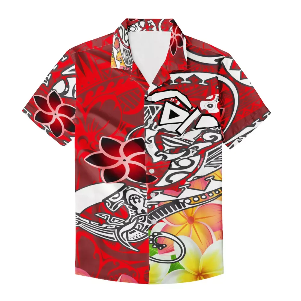 
Red Hawaii Sea Turtle Print Male T-shirt Polynesian Samoa Tradition Tribal Beach Clothing Custom Man Casual Short Sleeve Shirt 