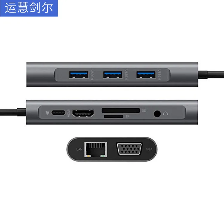 2023 10 in 1 Hub Type C to HD MI VGA Adapter RJ45 Lan Ethernet SD TF PD USB3.0 3.5mm Jack Audio Video USB c Hub Computer