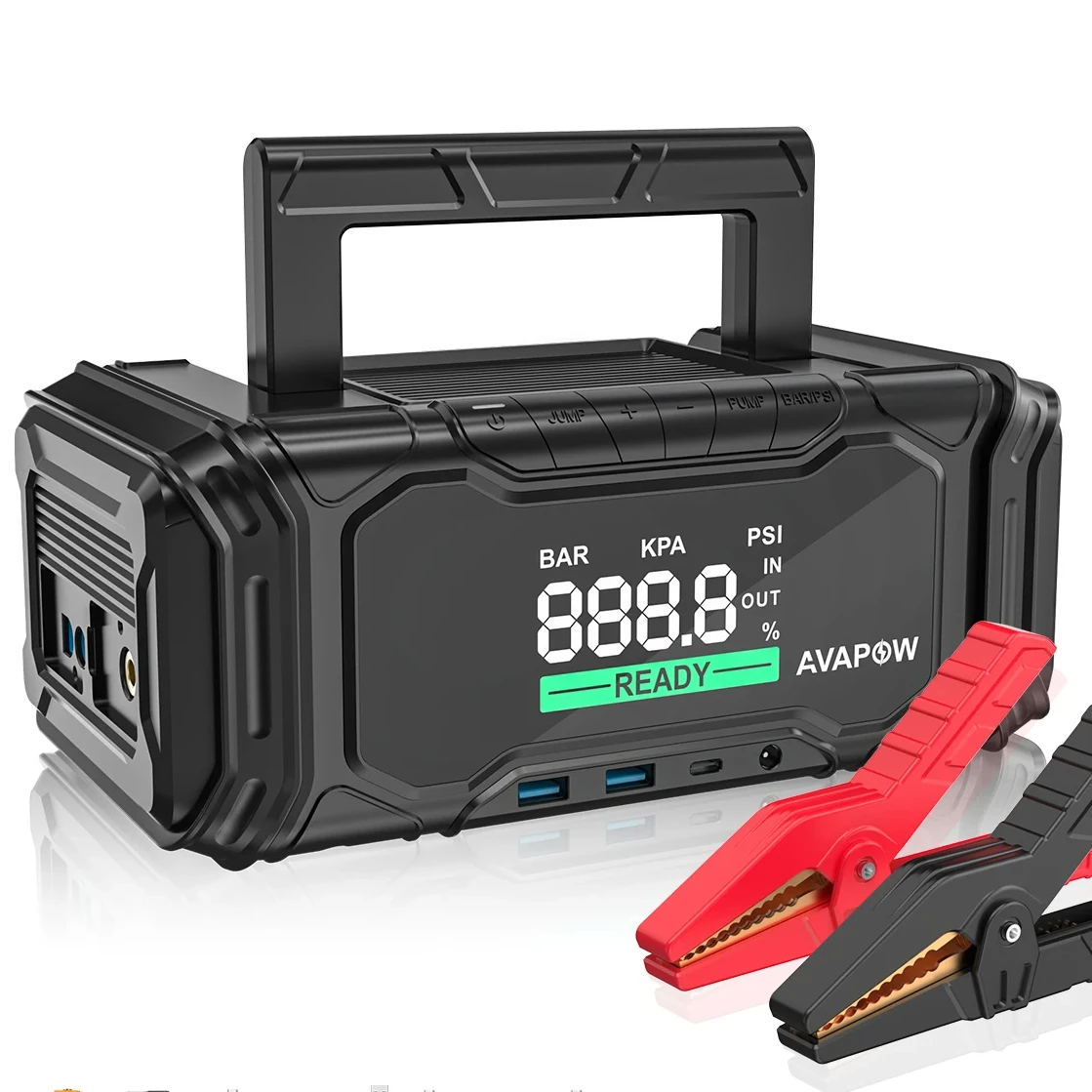 Avapow AP6 Emergency Car Jump Starter Kit Car Battery Jump Starter 12v 16000mah High Power Car Jump Starter With Air Compressor