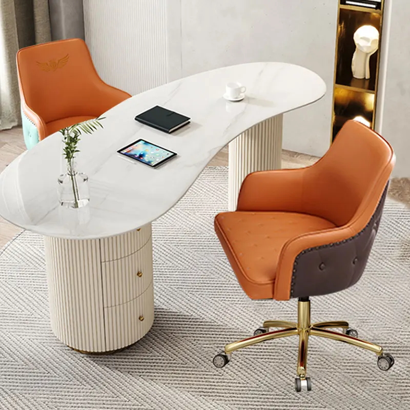 Luxury home metal leather computer, leisure, executive office, spin, gold games study desk and chair