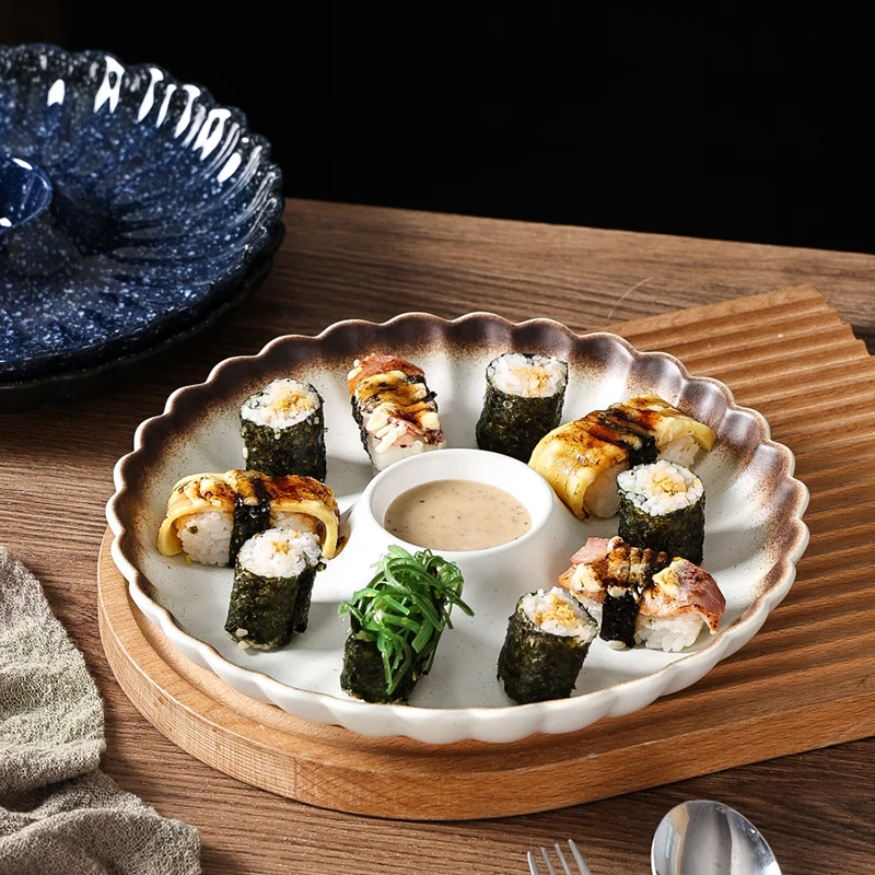 Japanese Divided Plate Ceramic  Dishes Serving Platters Dumpling Plate for Restaurant