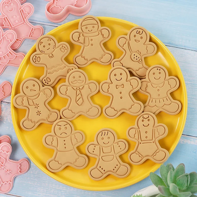 YJ Custom Christmas Gingerbread Man 10-Piece Set 3D Cookie Cutting Mold Disposable Food Grade Flipping Sugar Baking Tool