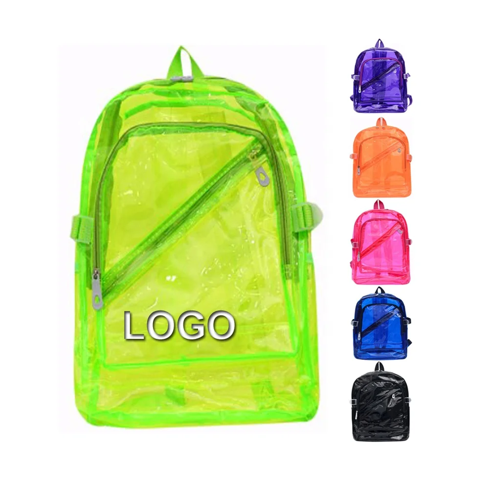 Amazon 6 Colors Drop Shipping Custom Logo PVC Backpack Clear Transparent Women Waterproof Candy Backpack For Girls