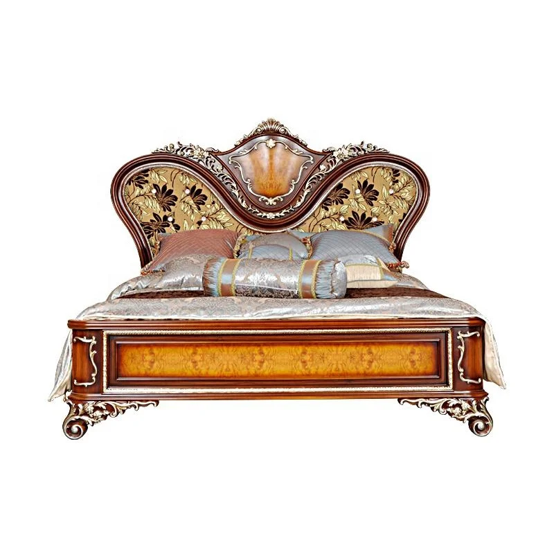 Vintage Design Wooden Bed High Quality European Spanish Carved Bedroom Furniture