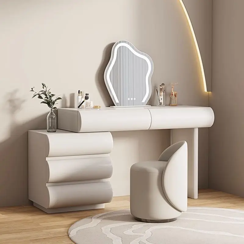 Scandinavian Chic Solid Wood Dressing Table Cream Wind Bedroom Makeup Vanity Luxe Lighting Minimalist Ins Master Bedroom Bucket