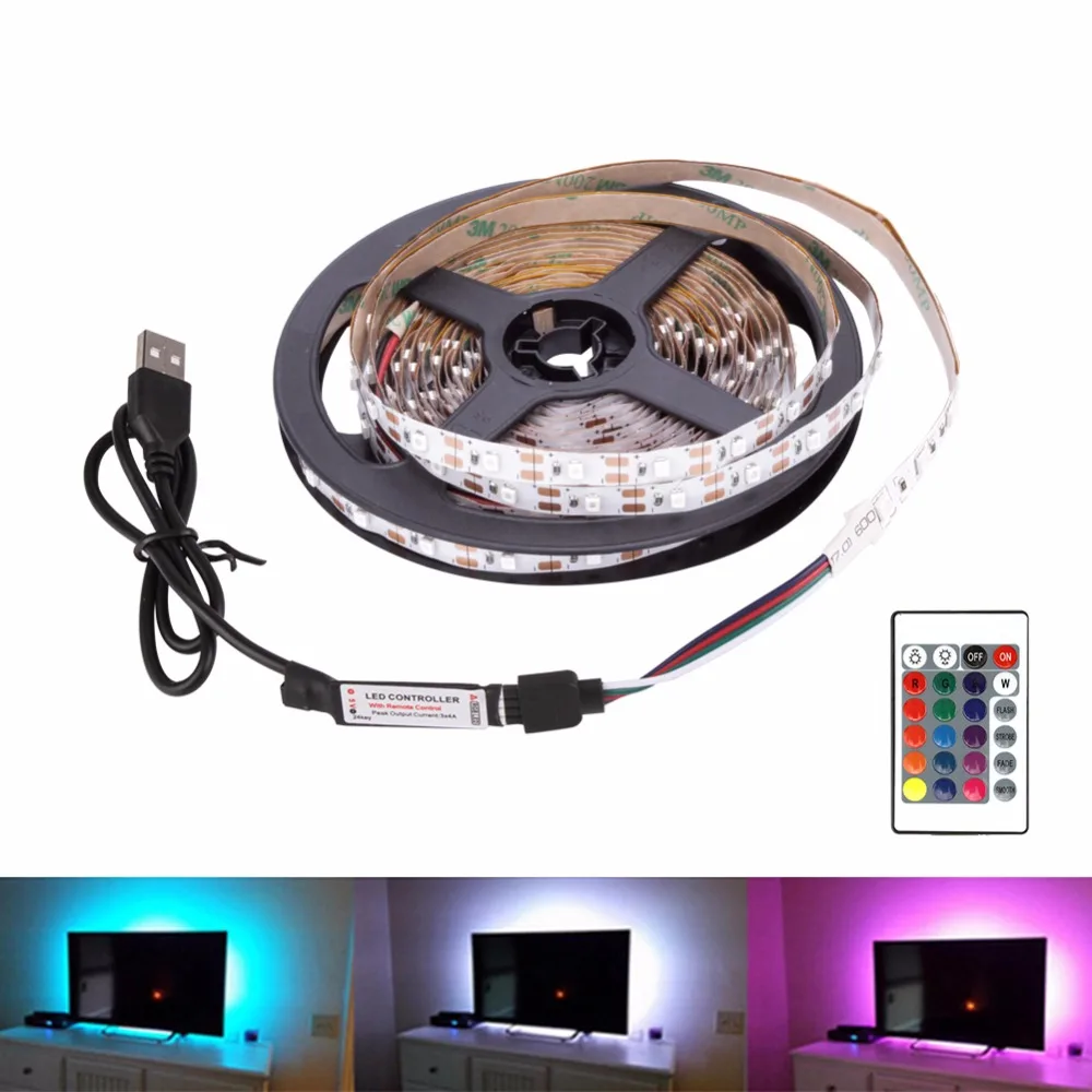 LED Strip Light USB 5050SMD DC5V Flexible LED Lamp Tape Ribbon RGB 0.5M 1M 2M 3M 4M 5M TV Desktop Screen BackLight Diode Tape