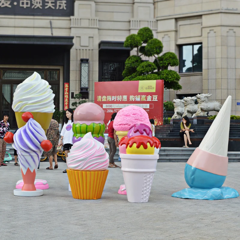 Store window display candy land  props fiberglass candy lollipop sculpture ice cream cone statues for sale