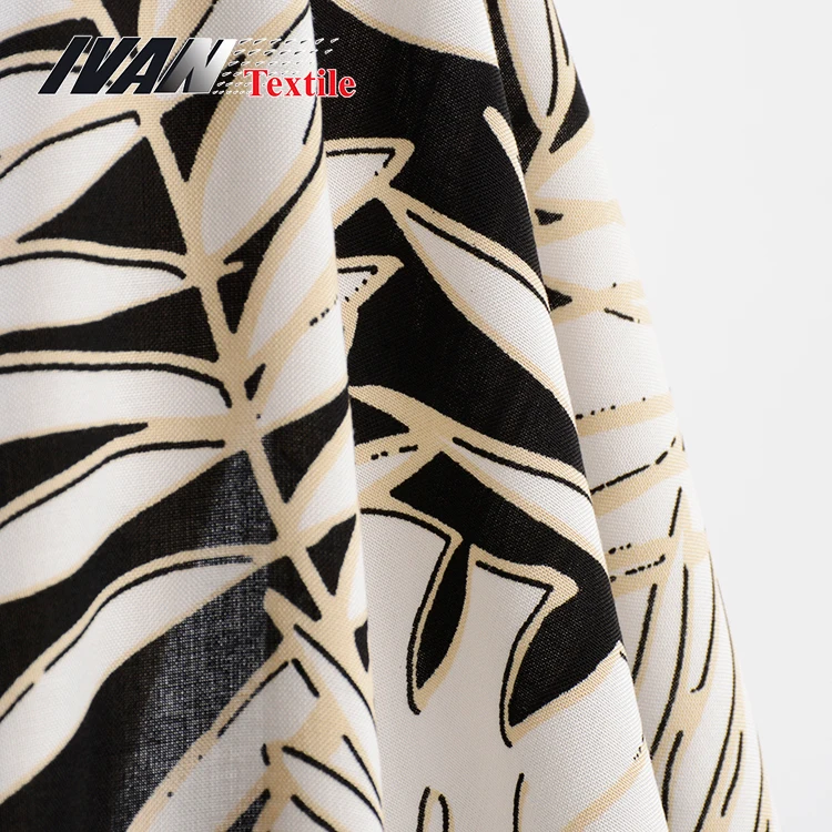 
New fashion printing wholesale black leaves woven plain rayon fabric for dress 