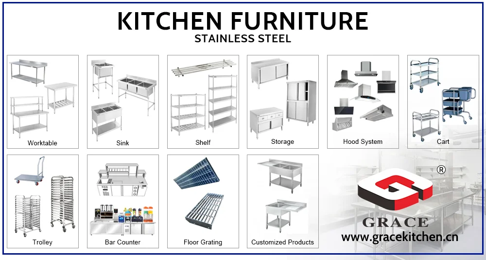 Grace Commercial Catering Full Set Stainless Steel Hotel Restaurant Complete Kitchen Equipment for Food Shop