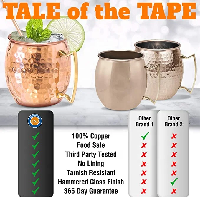  Cocktail Antique Brass and Stainless Lined Solid Moscow Mule Copper Cup 100%