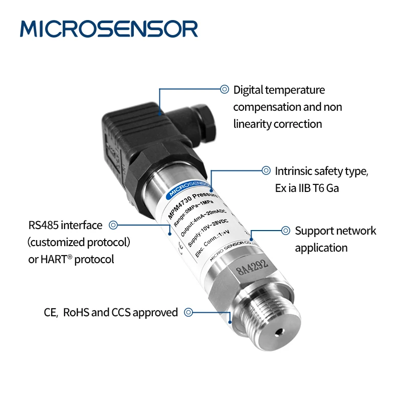 MicroSensor MPM4730 Digital HART RS485 Piezoresistive Pressure Transducer for Water Oil Liquid