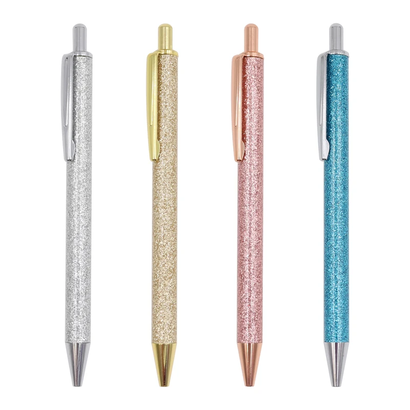 Wholesale Pretty Cute Pens Glitter Ballpoint Pens with Metal Barrel Retractable metal refill custom printed logo