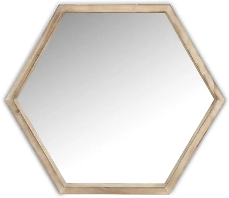 
Solid Frame Hanging Round Hexagon Mirror with Wood Frame 