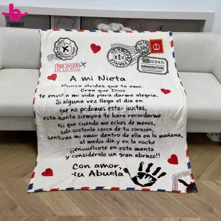 Transfer Printing Blanket Quick delivery Customized Letter Pattern Fleece Blanket BSCI Certificate  Flannel Fleece Gift Blanket