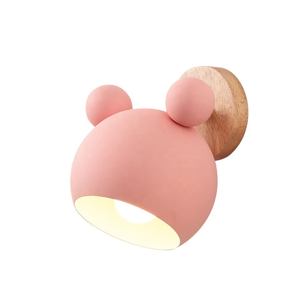 European Nordic style fairy LED night lights minimalism children bedroom decoration Macarons LED wooden Mickey wall lamps