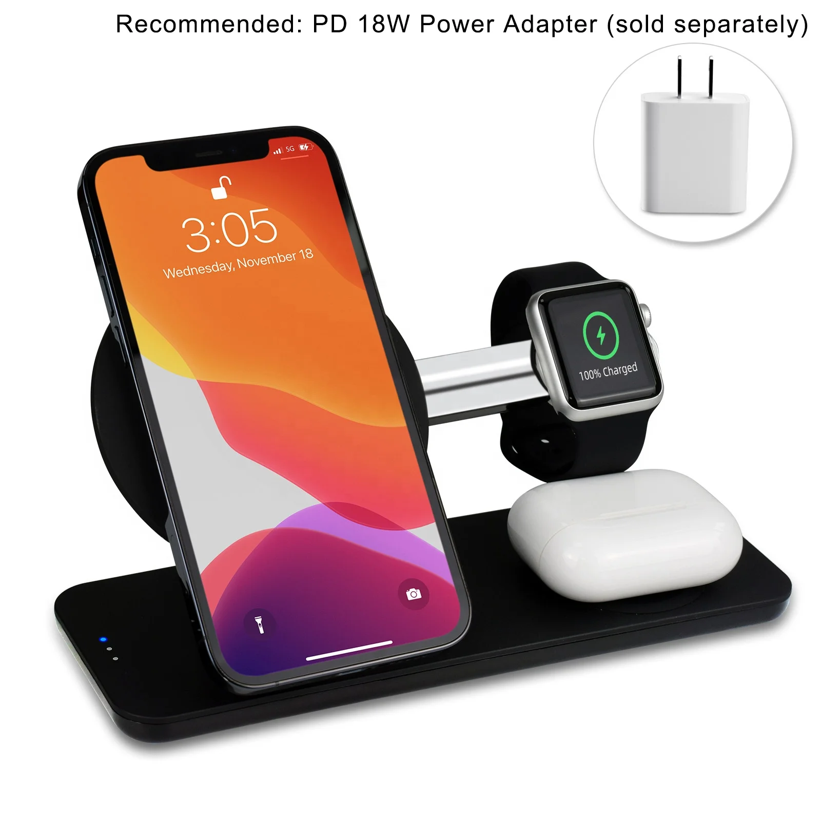 
Itian 2021 New Magnetic 3 in 1 Wireless Charger Qi Wireless Charger Stand for iPhone 12 series for AirPods for Apple Watch 