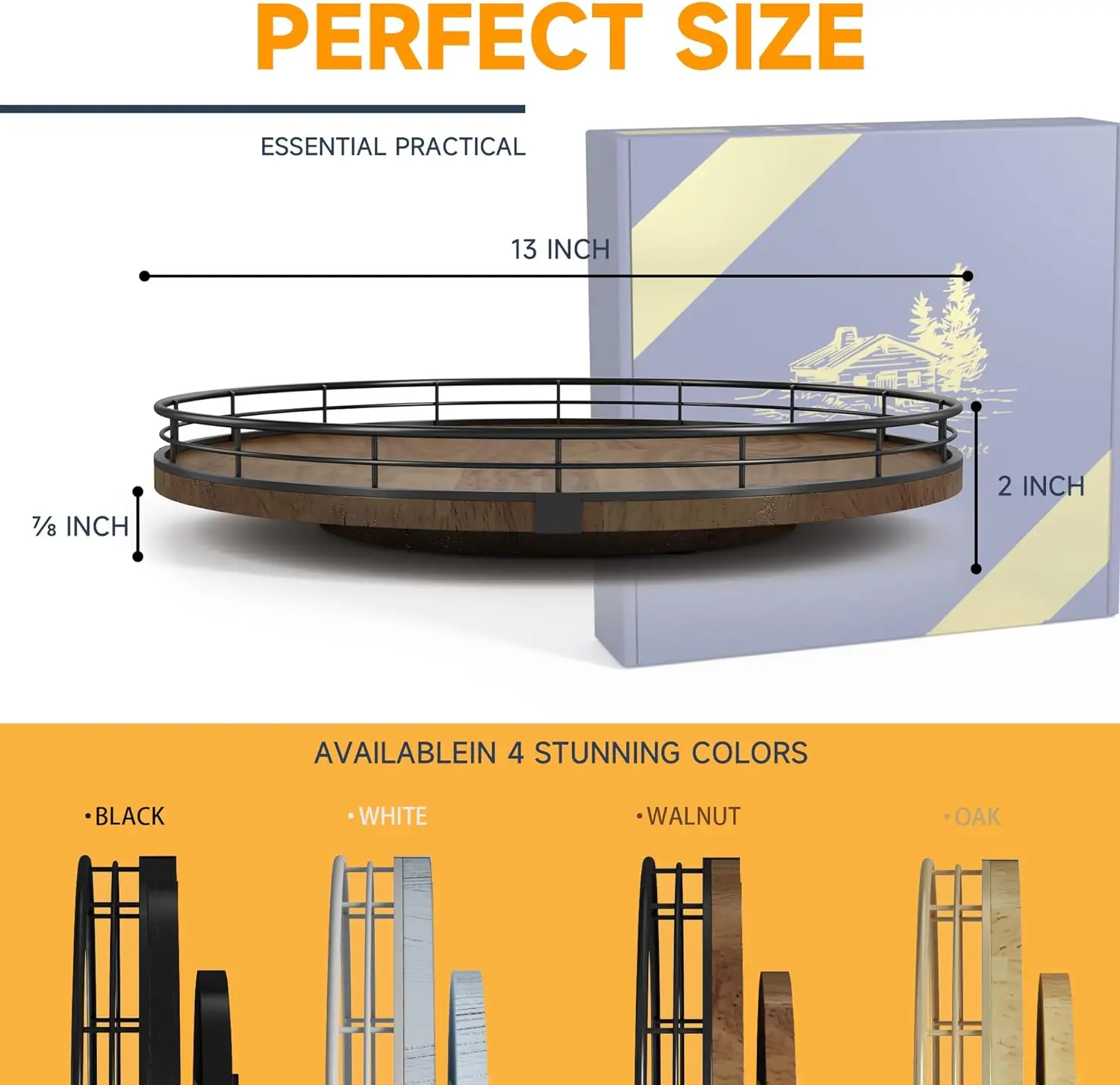 Oak 13 Inch Lazy Susan Turntable Organizer, Round Wooden Lazy Susan Organizer and Storage for Cabinet Countertops