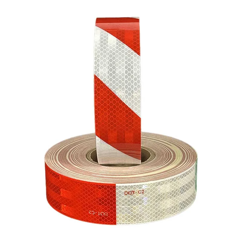 Customized White And Red Edge Sealed Car AccessoriesSelf Adhesive Vehicle Retro Reflective Sticker DOT-C2 Conspocuity Tape