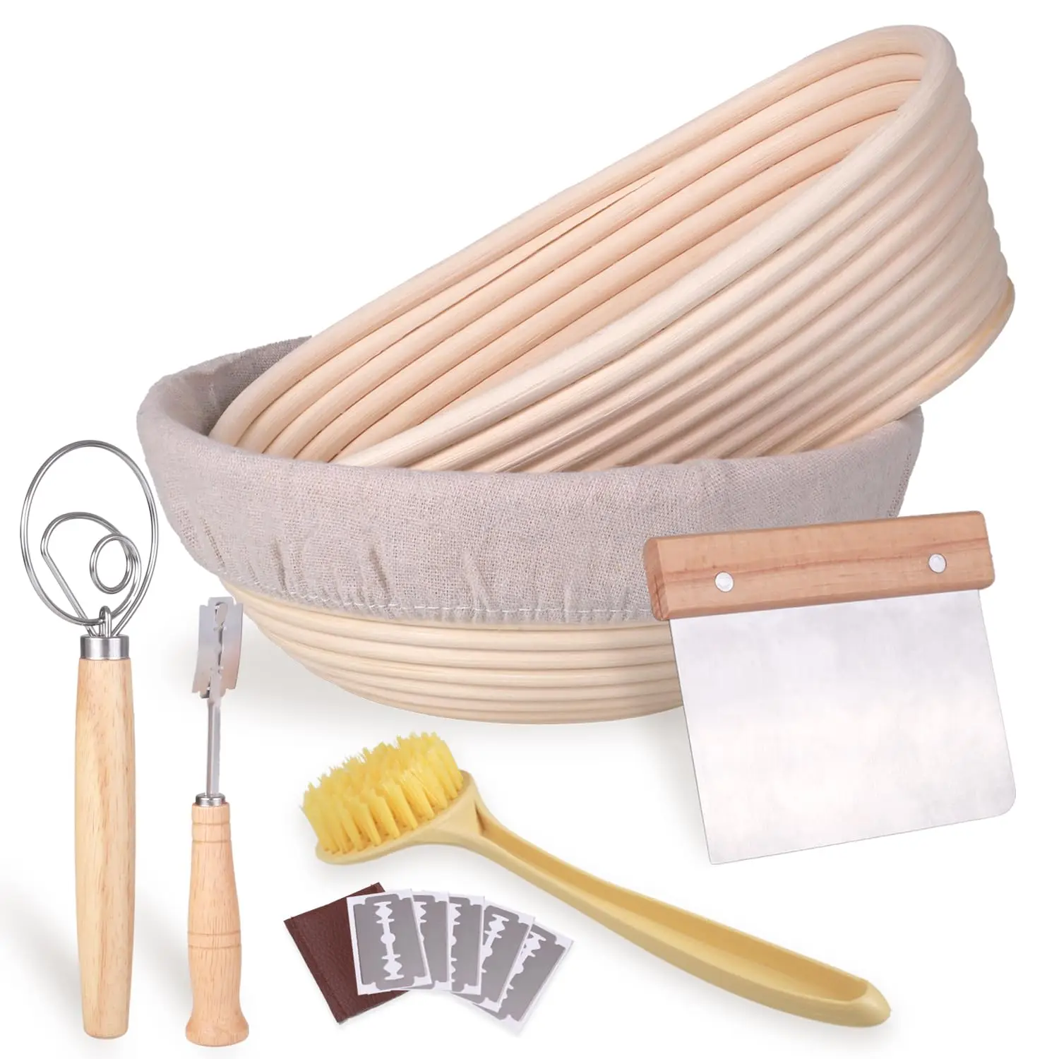 Banneton Bread Proofing Basket Set 10 Inch Oval 9 Inch Round Sourdough Supplies With Baking Tools Bread Lame Scraper banneton