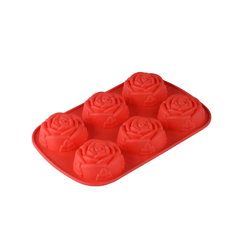 6 Cavity Food Grade Non-Stick 3D Rose Flower Silicone Mold Chocolate Ice Handmade Soap Baking Cake Silicone Mold