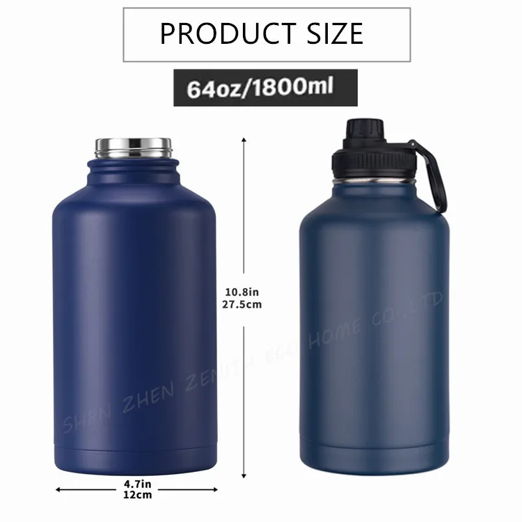 32oz 40oz 64oz Wide Mouth Eco Double Wall Insulated Stainless Steel Gallon Insulated Water Bottle Jug with Handle Lid