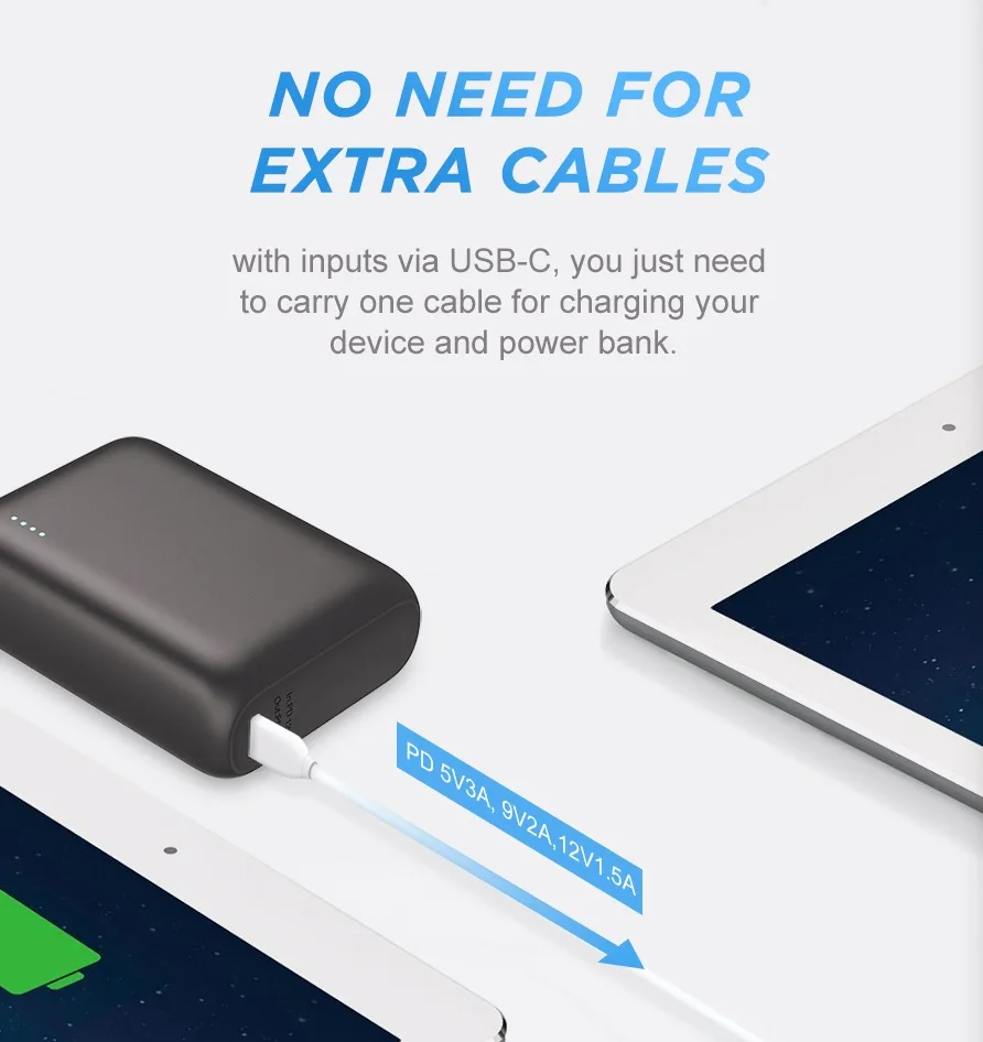  Портативное зарядное устройство USB C блок питания 3 0 аккумулятор 10000 мАч PD 18 Вт ультратонкий мобильный внешний для быстрой