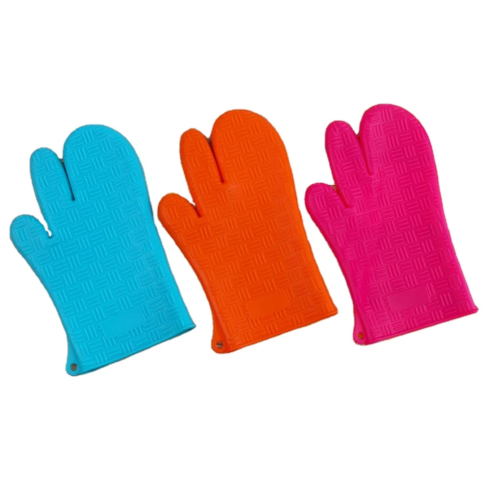 Three fingers Heat Resistant Oven Mitts Non-slip BBQ Grilling Silicone Gloves