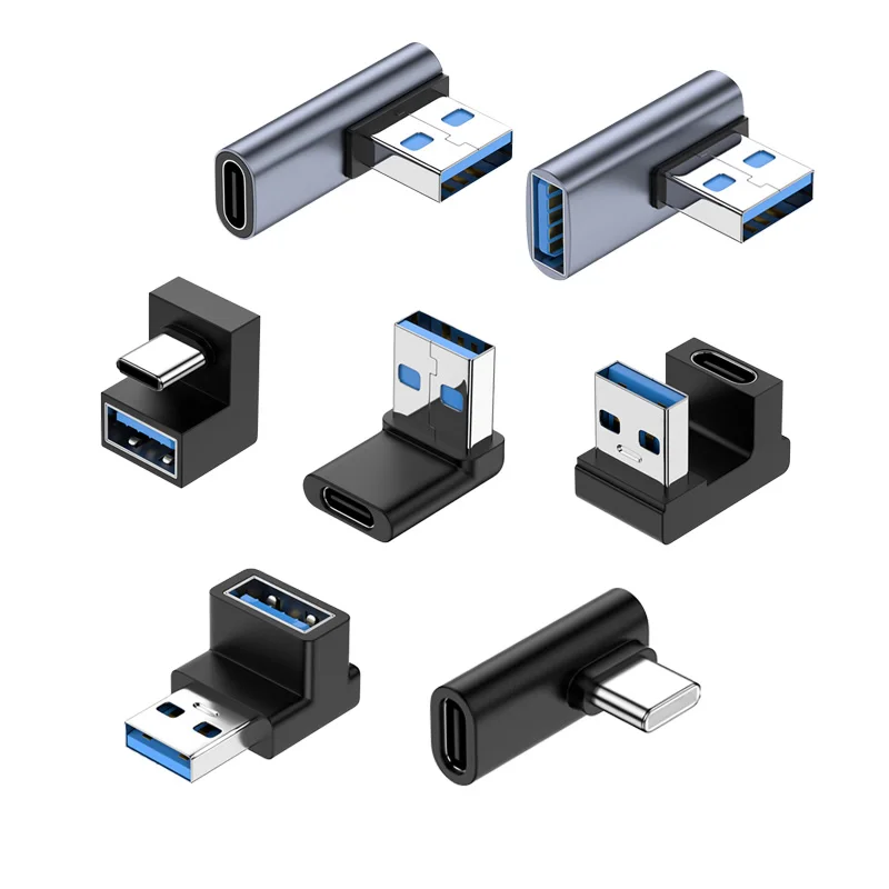 360 Degree Angled USB 3.0 USB A Male to Type-C Female OTG USB-C Converter U-Shaped L-shape Adapter For Phone Tablet Computer