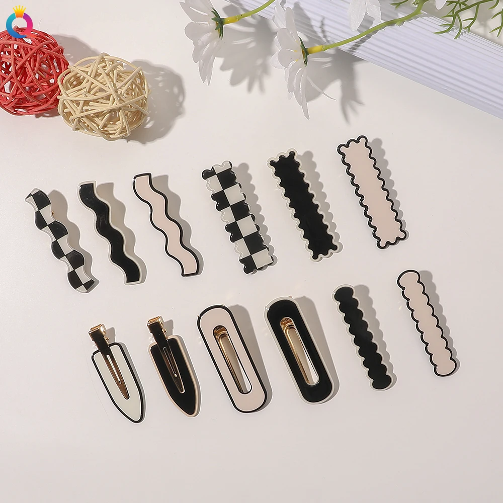 QIYUE Hight Quality Resin Metal Hair Clip For Youth Girls Simple Retro Solid Color Clip For Women Decoration Hair Accessories