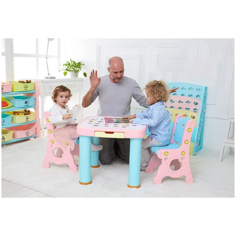Hot Selling Home Kindergarten Plastic Kids Study Play Children Furniture Table Chairs Set