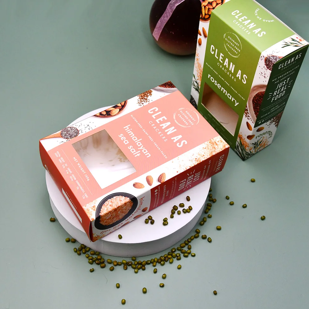 Customized food grade square biscuit box with window color printing packaging gift box