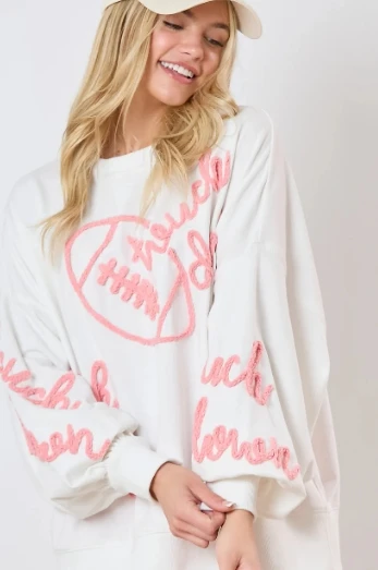 Professional manufacturer round neck oversized sweatshirt custom designer fashion tinsel embroidery white sweatshirt women
