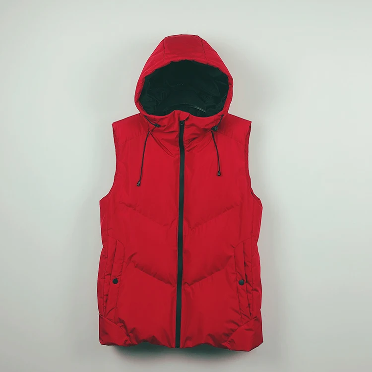 Customized size thick black warm padded winter sleeveless vest outdoor hooded puffer for
