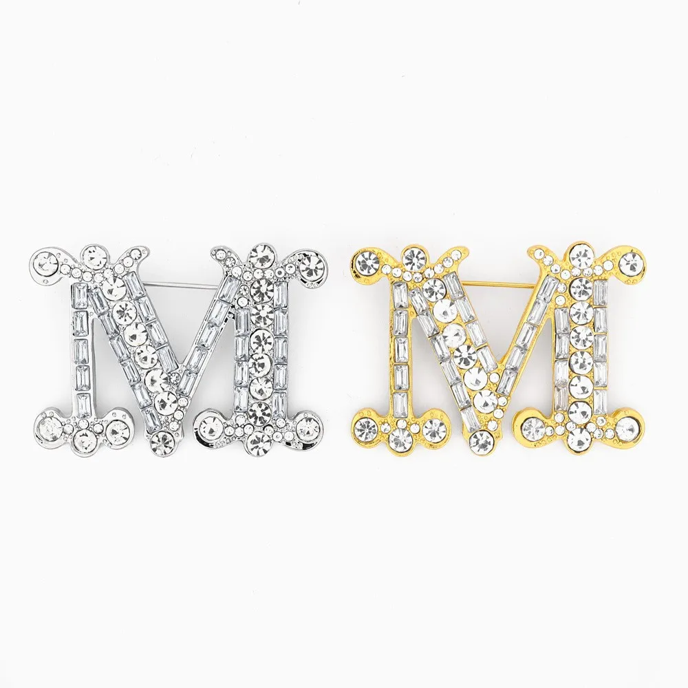 as gift personality letter brooch zinc alloy jewelry rhinestone brooch letter M for women men children jewelry