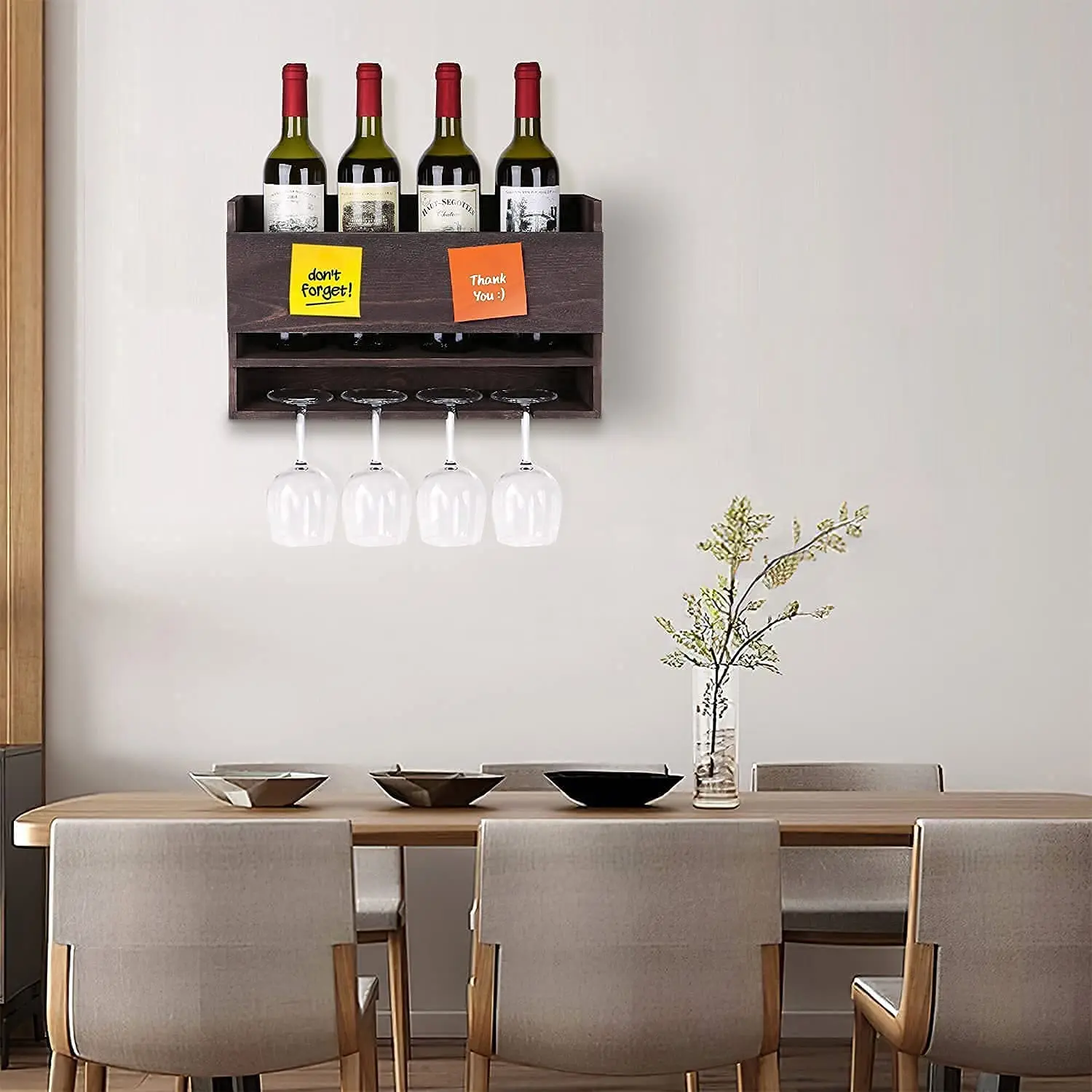 Custom Retro Hanging Wall Mounted Wood Bamboo Wine Display Rack Shelf For Living Room Wood Wall Mounted Wine Rack Bottle Holder