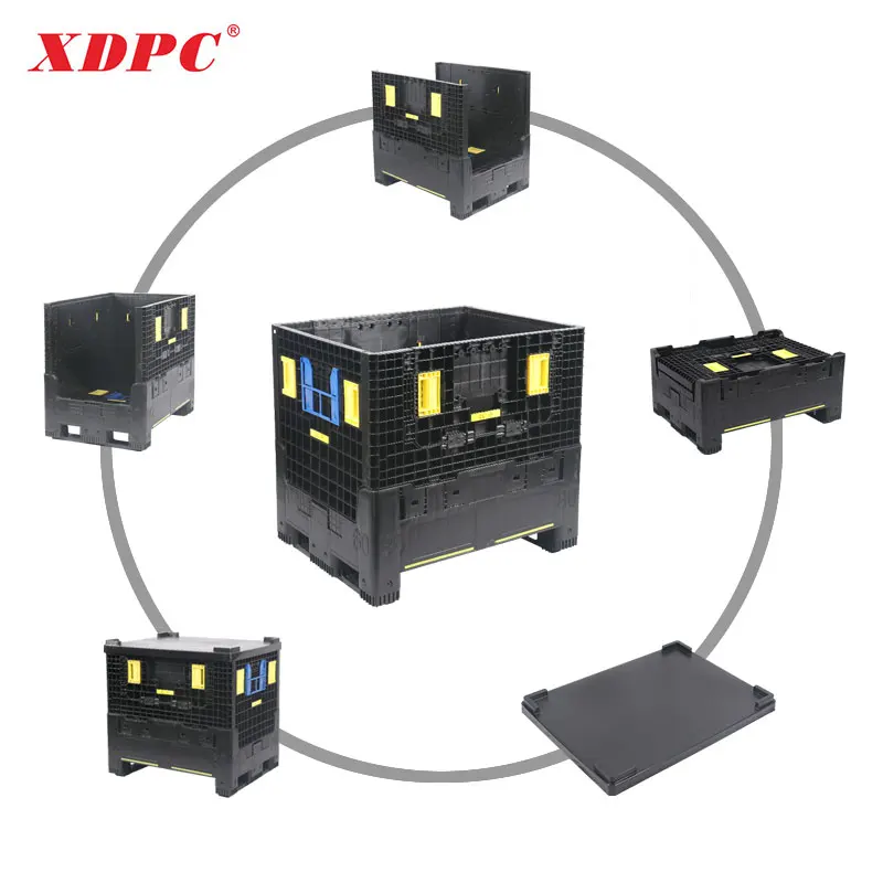 XDPC 800x600x760mm Industry Use Plastic Foldable Bins Collapsible Plastic Pallet Boxes With Lids