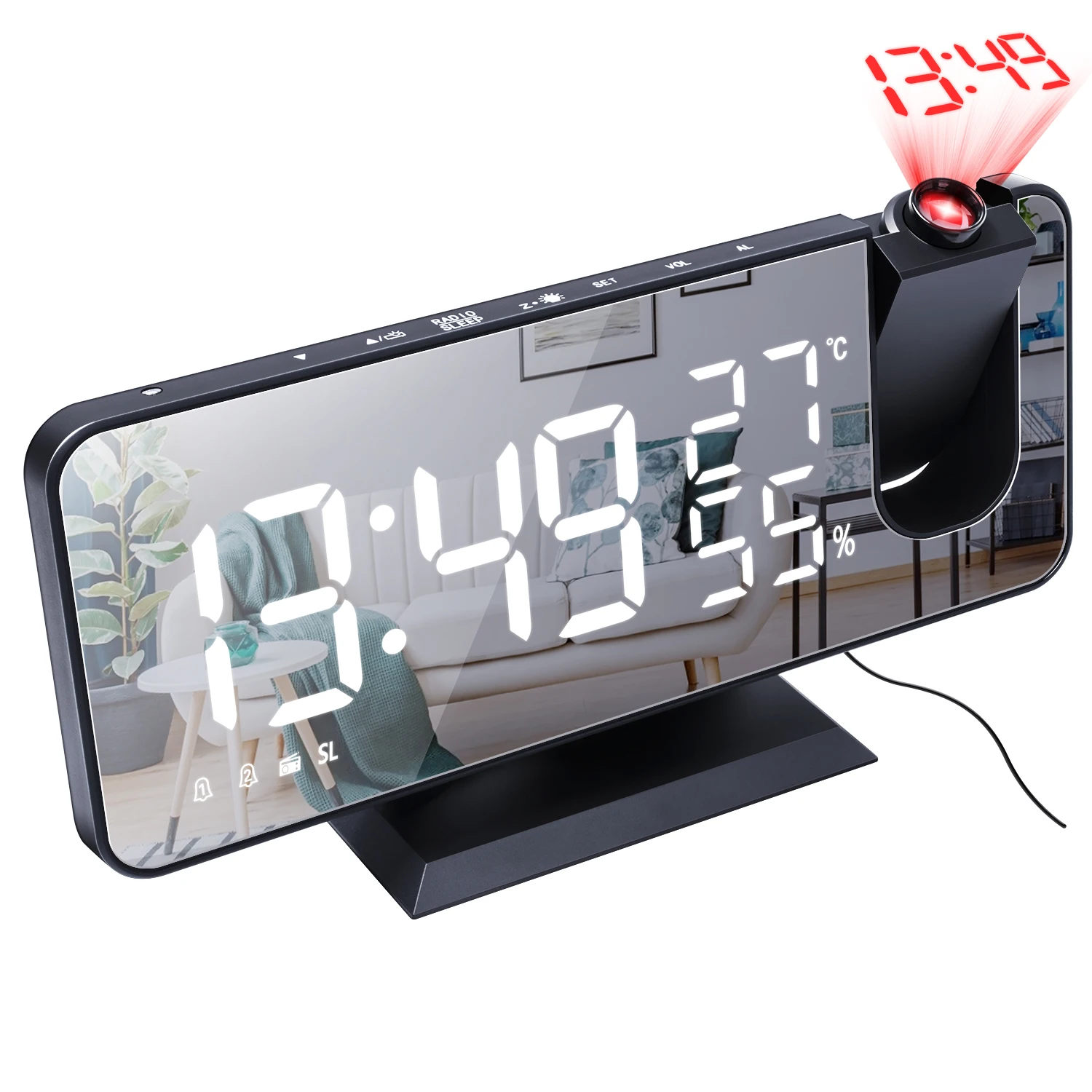 2021 New LED Smart Electronic Desktop Table Desk LED Laser Ceiling Digital Projection Alarm Clock With Radio and Weather Station