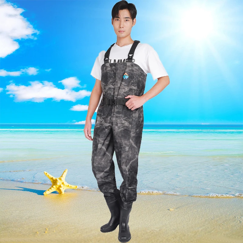 OEM 3 layers breathable Waders Thickened Chest Pocket PVC Nylon camo Waterproof Fishing Chest Waders Thigh Fishing Waders