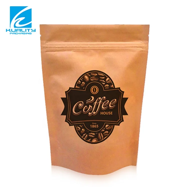Custom Coffee Bean Bag Stand Up Zipper Pouch Kraft Coffee Paper Bag